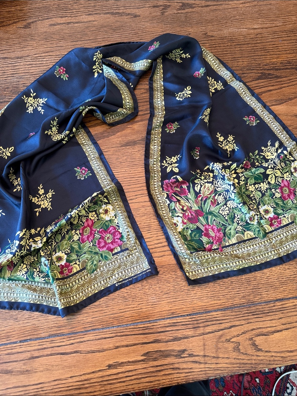 Vintage Silk Floral Scarf Smithsonian 1994 Made in Italy 60 Inch